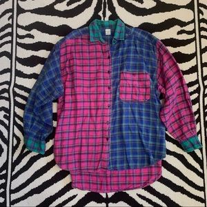 Vintage Plaid Distressed Multicolored Flannel Shirt Shacket Size Medium